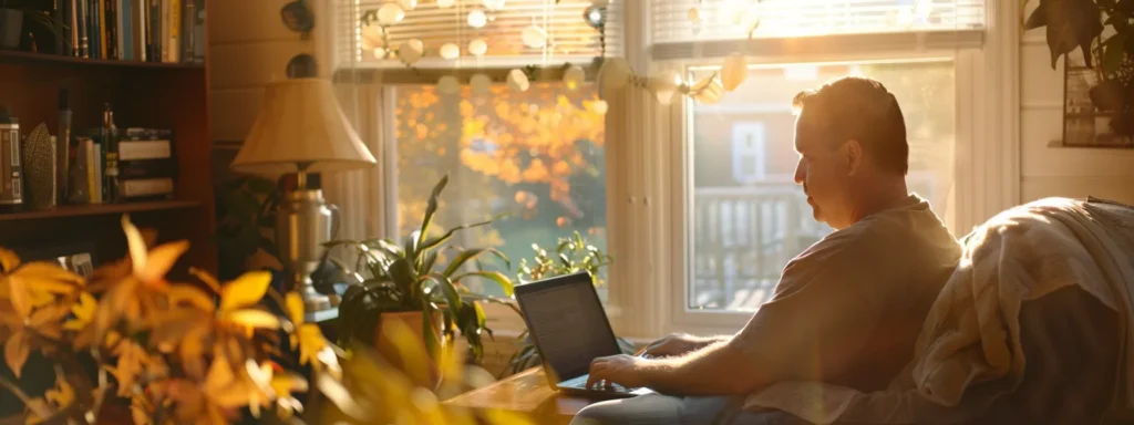 a homeowner scrolling through a laptop screen filled with listings of masonry restoration contractors in new jersey.