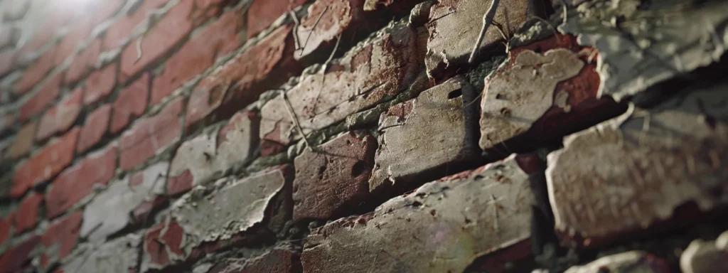 a weather-worn brick wall with gaps and cracks revealing the need for repointing and restoration.